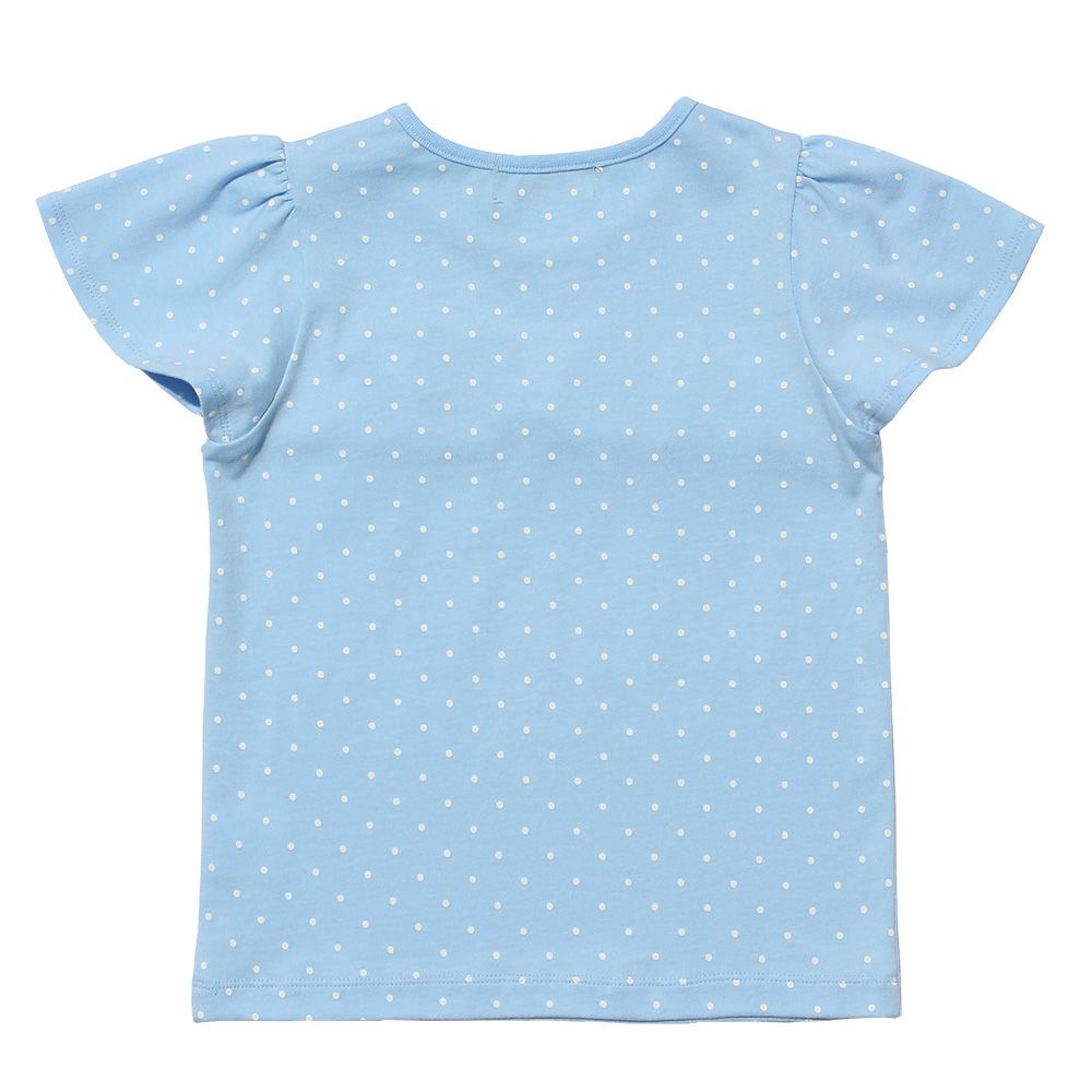 Children's clothing girl 100 % polka dot pattern frill & ribbon T -shirt blue (61) back