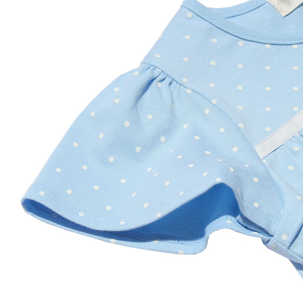 Children's clothing girl 100 % polka dot pattern frill & ribbon T -shirt blue (61) Design point 2