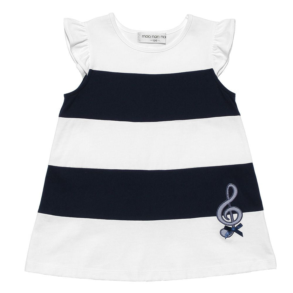 Children's clothing girl 100 % cotton border switching notes T -shirt navy (06) front