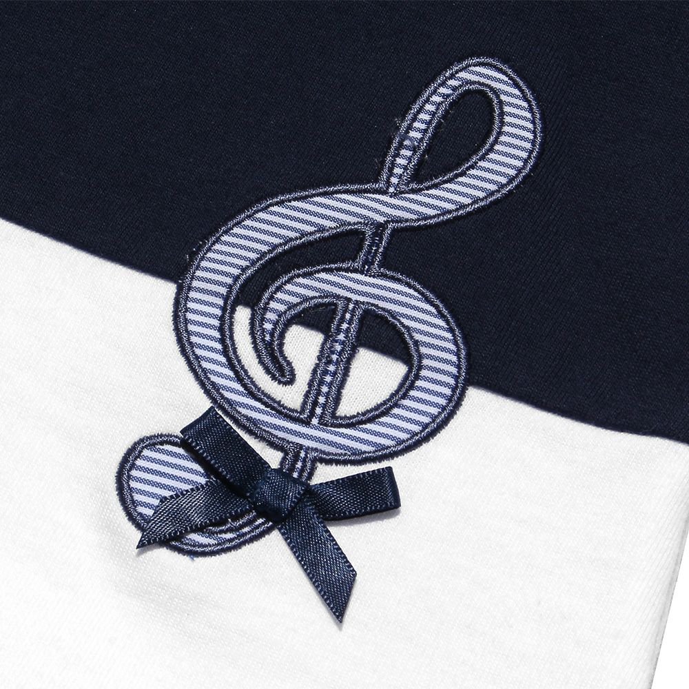 Children's clothing girl 100 % cotton border switching notes T -shirt navy (06) Design point 1