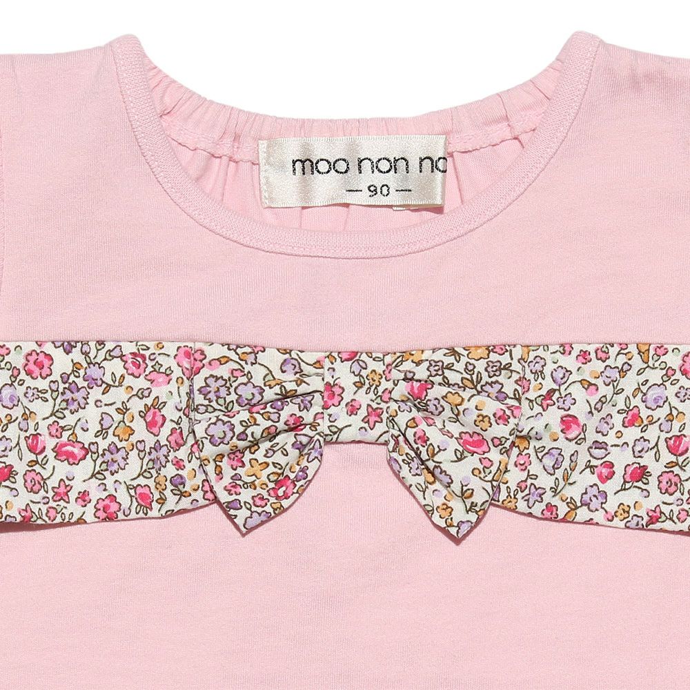 Baby Clothing Girl Baby Size T -shirt Pink (02) Design point 1 with floral ribbon motif