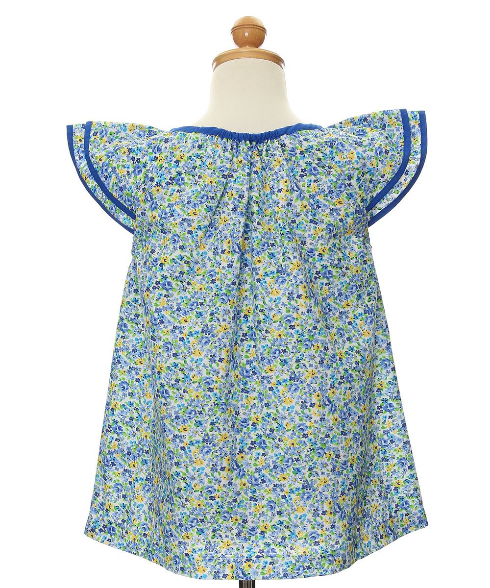 Children's clothing girl flower pattern frill sleeve A line over brouse blue (61) Torso
