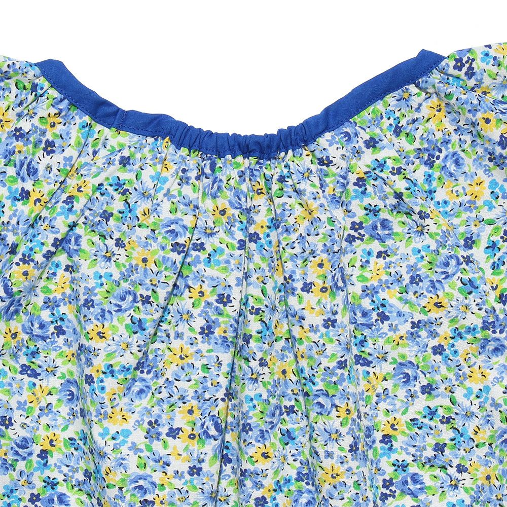 Children's clothing girl flower pattern frill sleeve A line over brouse blue (61) Design point 2