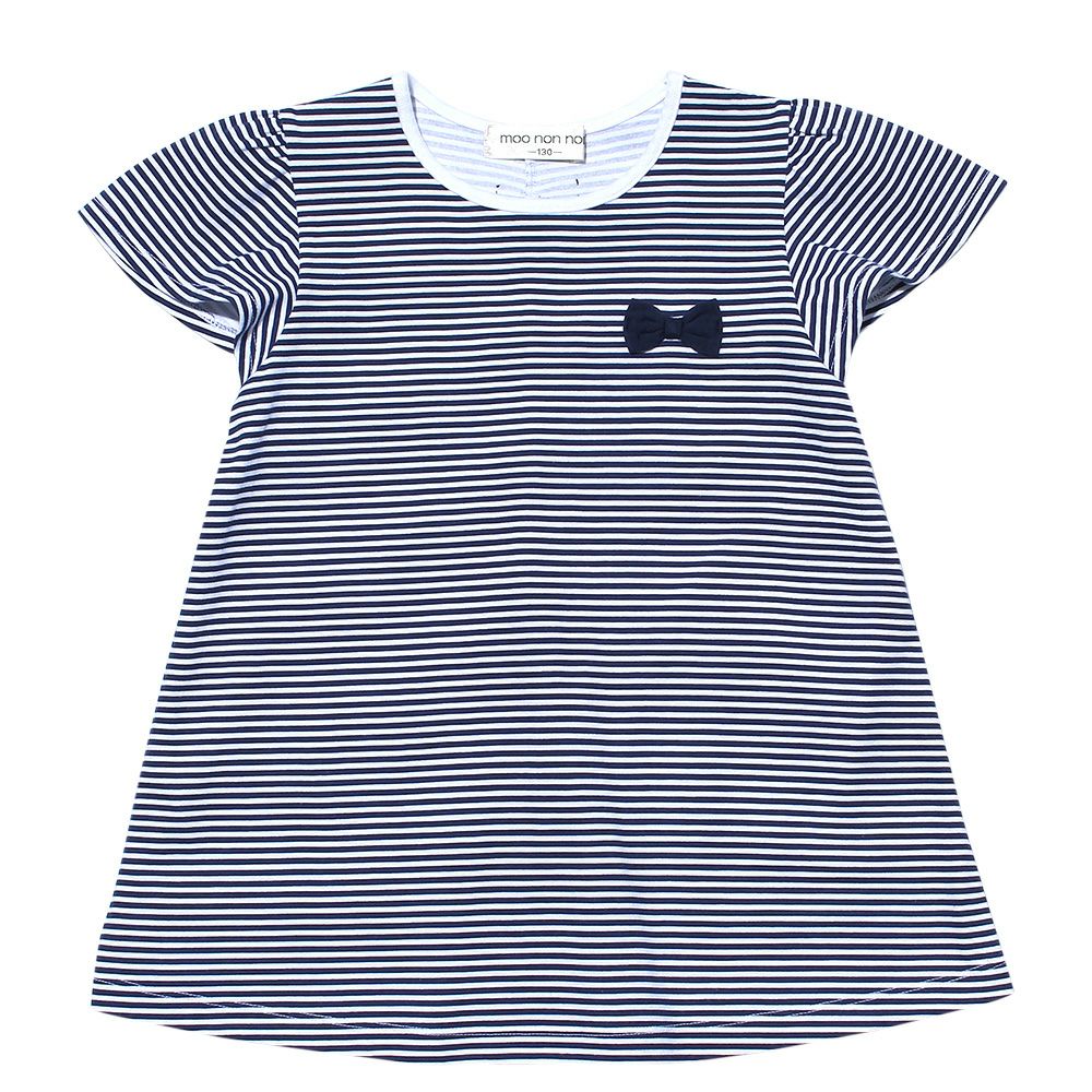 100 % cotton stripe pattern T-shirt with back ribbons Navy front