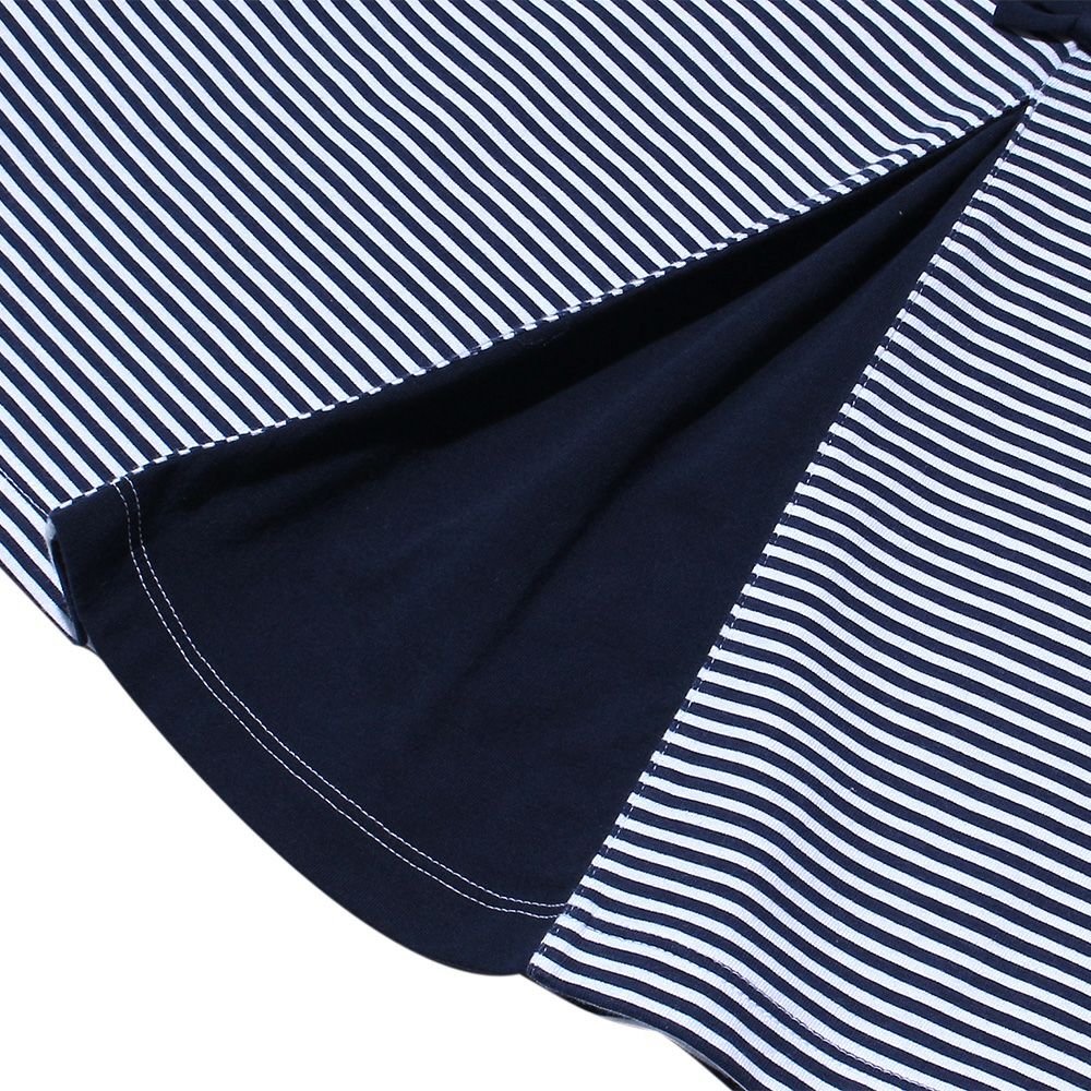 100 % cotton stripe pattern T-shirt with back ribbons Navy Design point 2