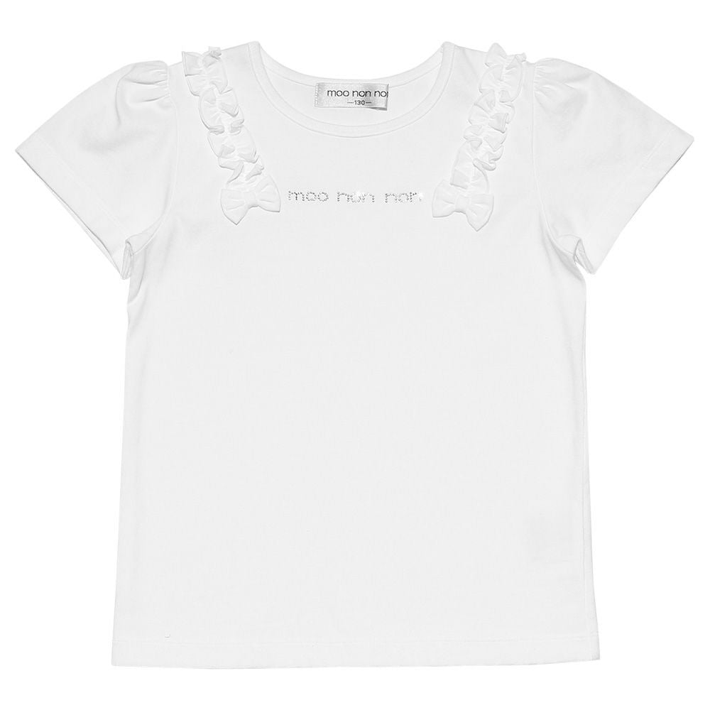 100 % cotton rhinestone logo T -shirt Off White front