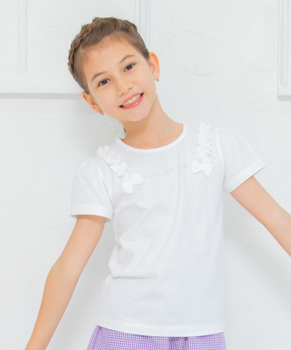 100 % cotton rhinestone logo T -shirt Off White model image up