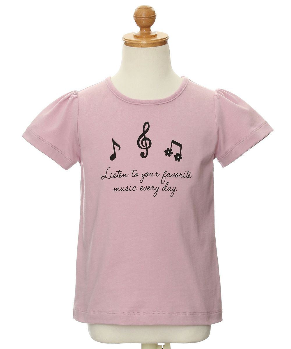 Children's clothing girl 100 % cotton note & logo print T -shirt pink (02) torso