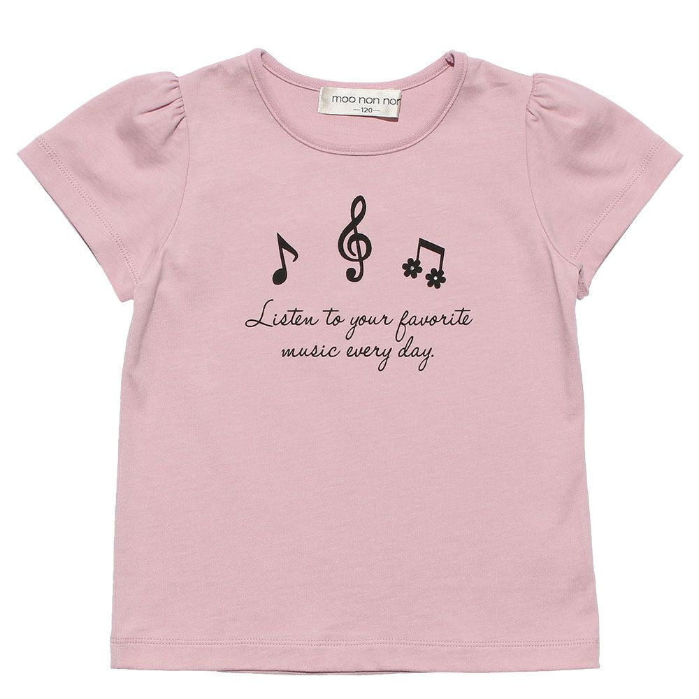 Children's clothing girl 100 % cotton note & logo print T -shirt pink (02) front