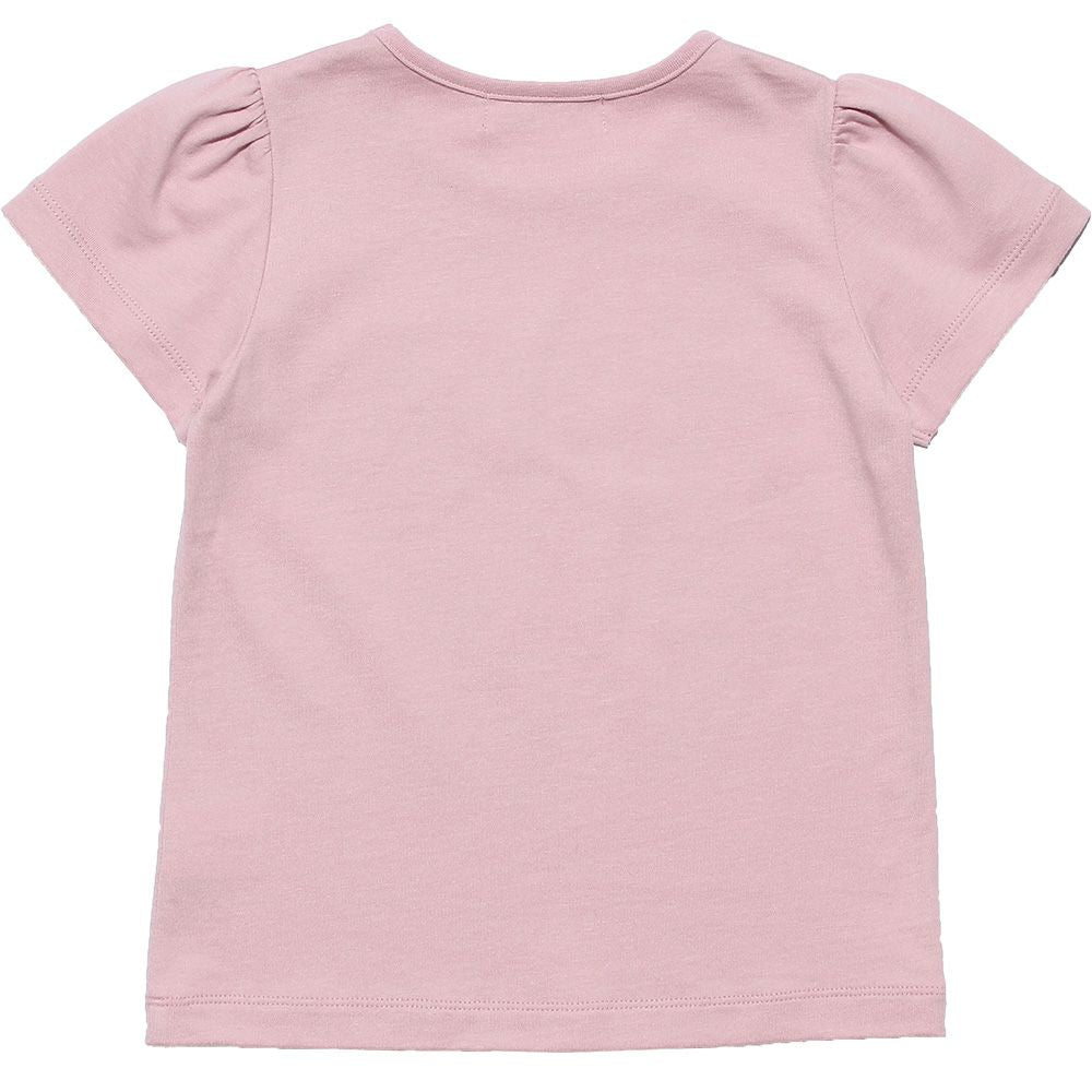 Children's clothing girl 100 % cotton note & logo print T -shirt pink (02) back