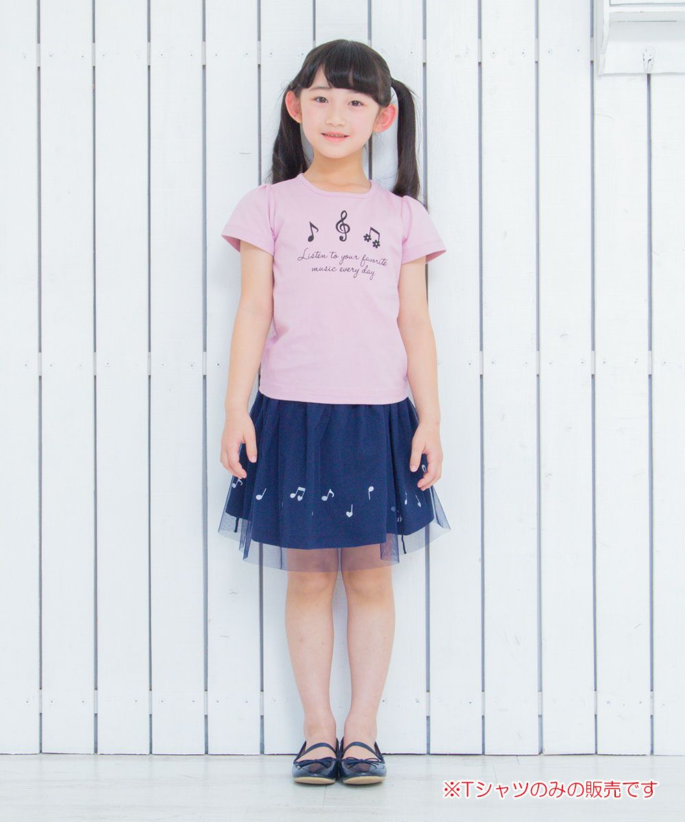 Children's clothing girl 100 % cotton note & logo print T -shirt pink (02) model image whole body