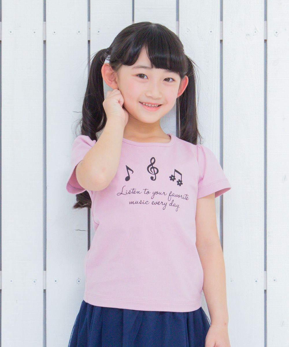 Children's clothing girl 100 % cotton note & logo print T -shirt pink (02) model image 1