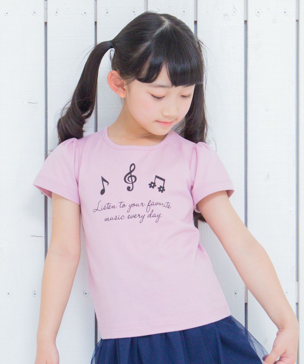 Children's clothing girl 100 % cotton note & logo print T -shirt pink (02) model image 2