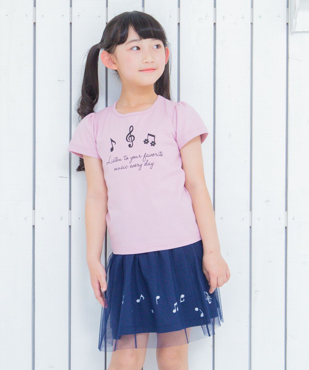 Children's clothing girl 100 % cotton note & logo print T -shirt pink (02) model image 3