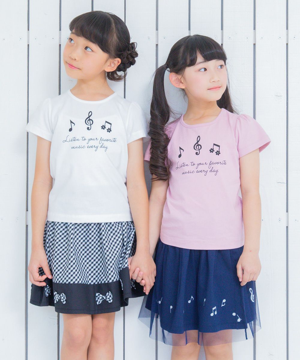 Children's clothing girl 100 % cotton note & logo print T -shirt pink (02) model image 4