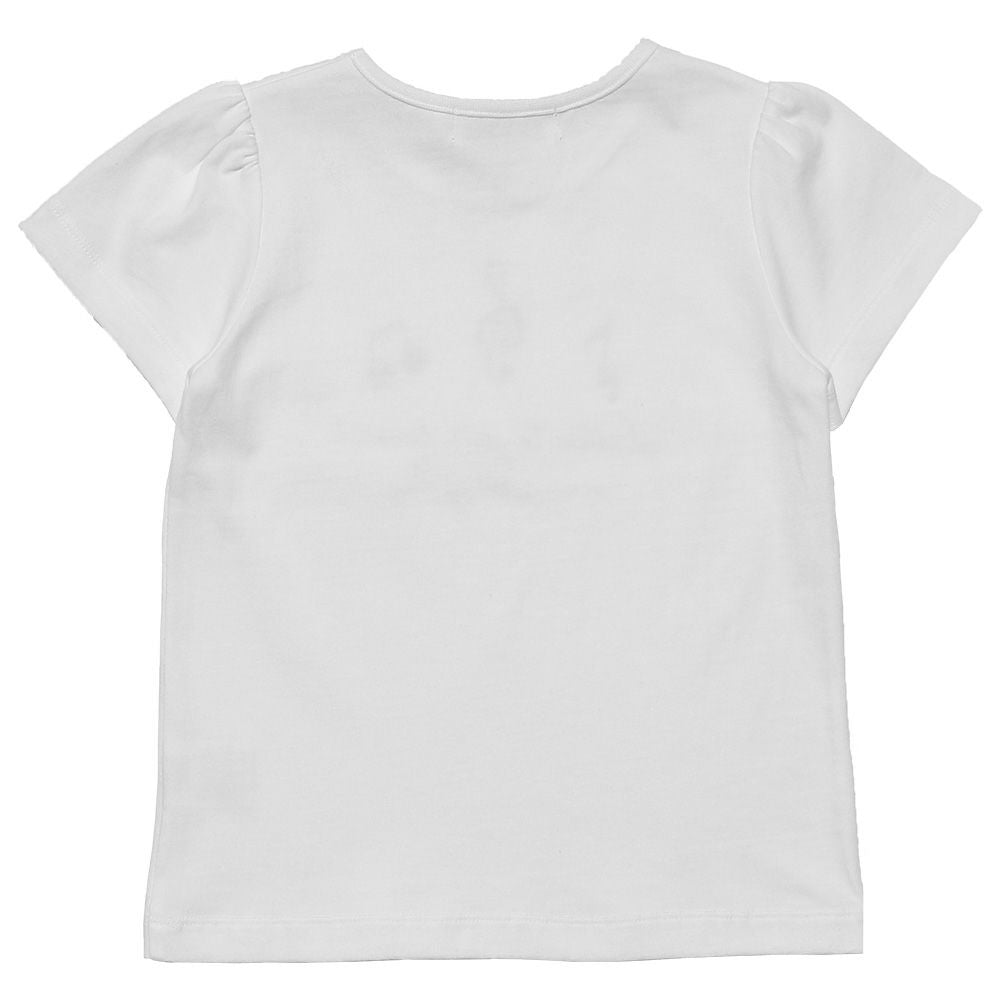 Children's clothing girl 100 % cotton note & logo print T -shirt off -white (11) back