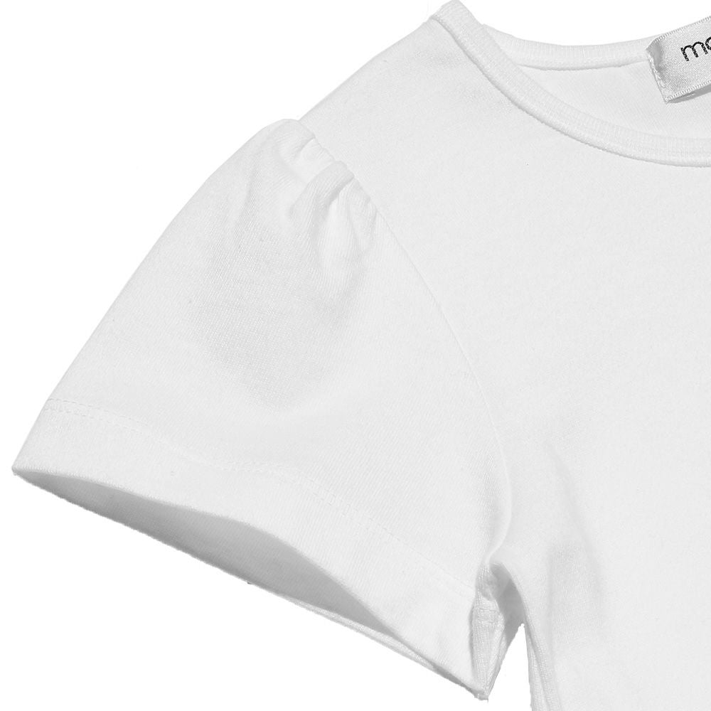 Children's clothing girl 100 % cotton note & logo print T -shirt off -white (11) Design point 2