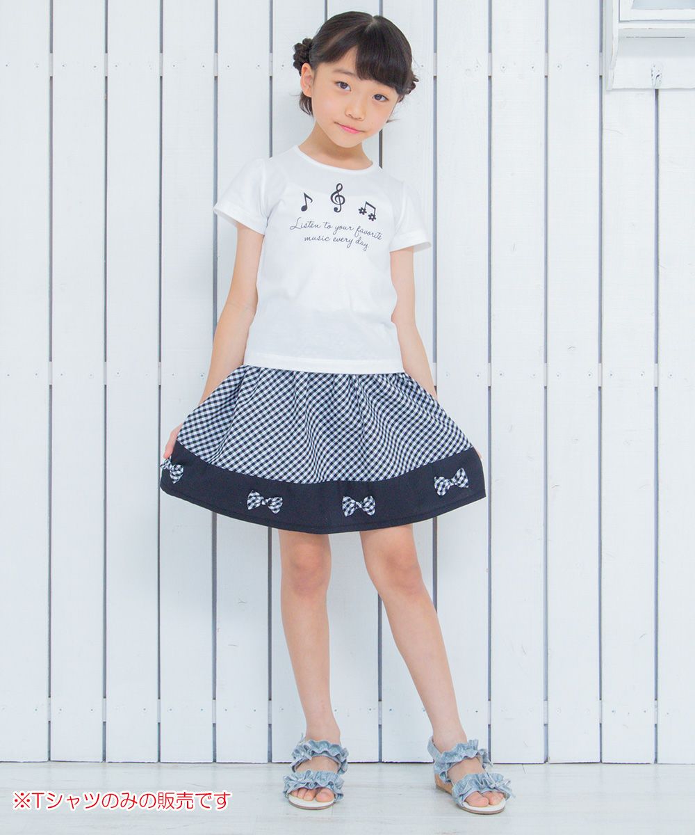 Children's clothing girl 100 % cotton note & logo print T -shirt off -white (11) model image whole body
