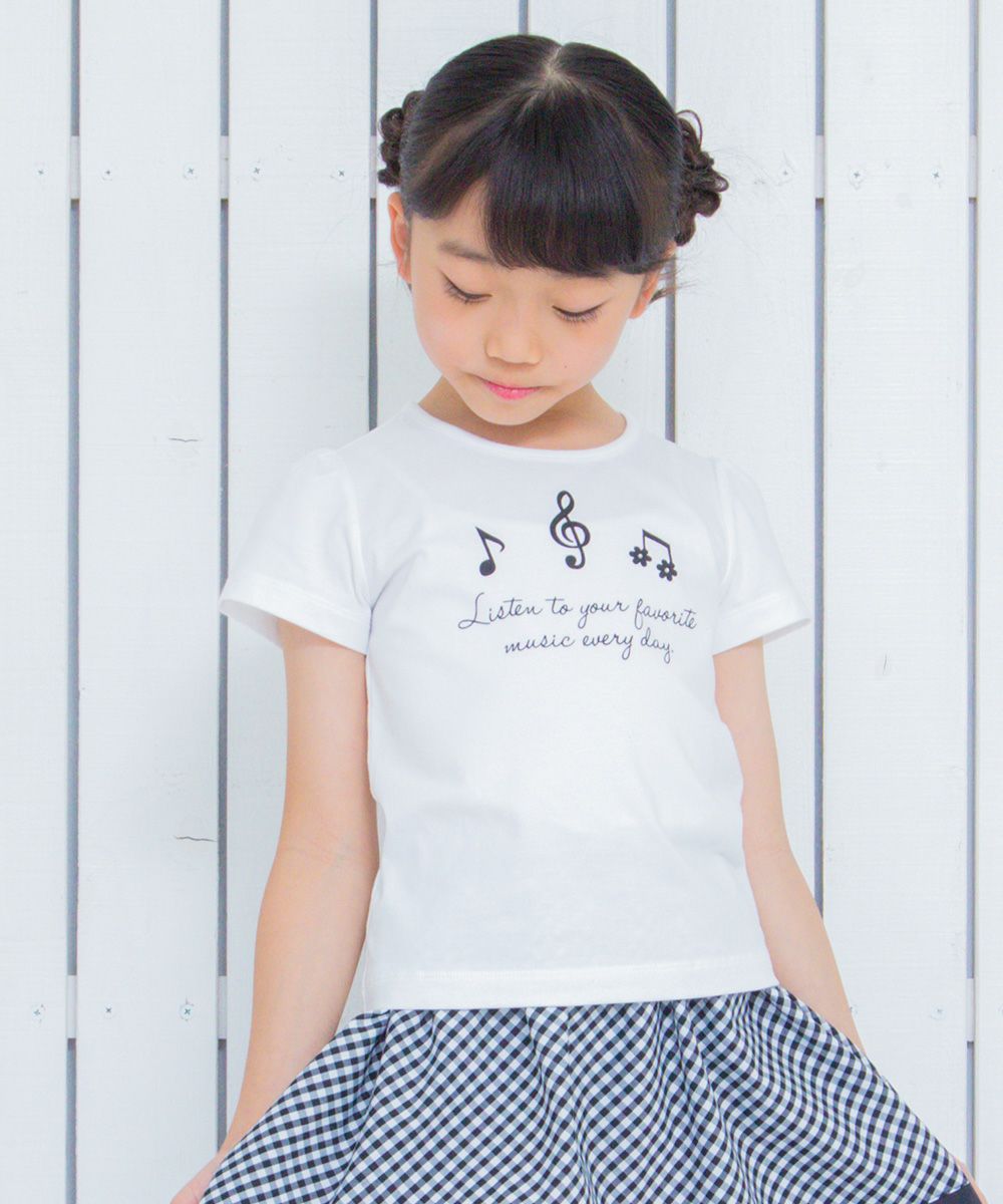Children's clothing girl 100 % cotton note & logo print T -shirt off -white (11) model image 1
