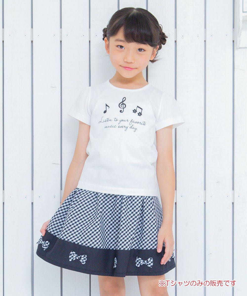 Children's clothing girl 100 % cotton note & logo print T -shirt off -white (11) model image 2