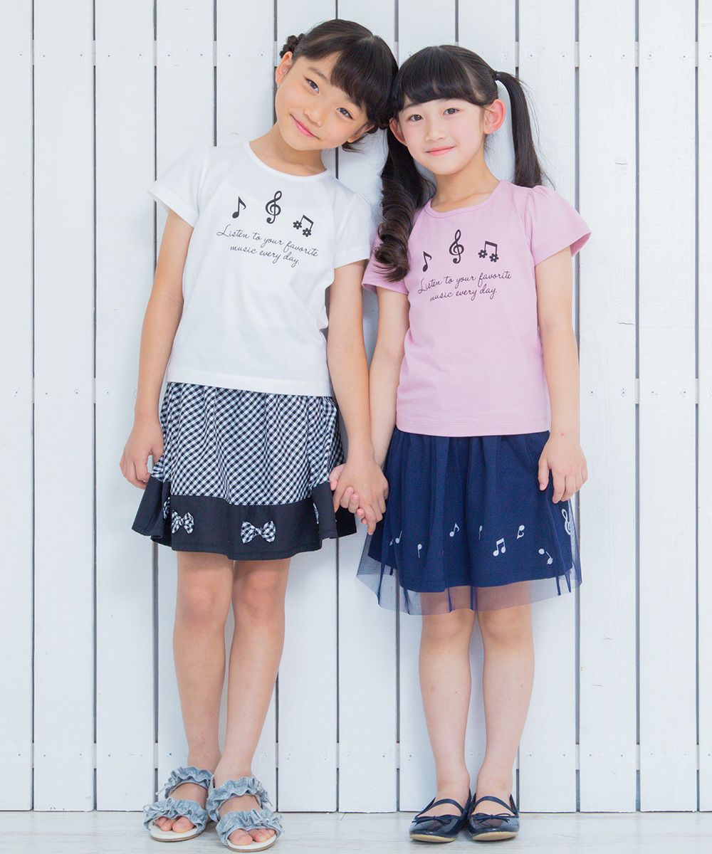 Children's clothing girl 100 % cotton note & logo print T -shirt off -white (11) model image 4