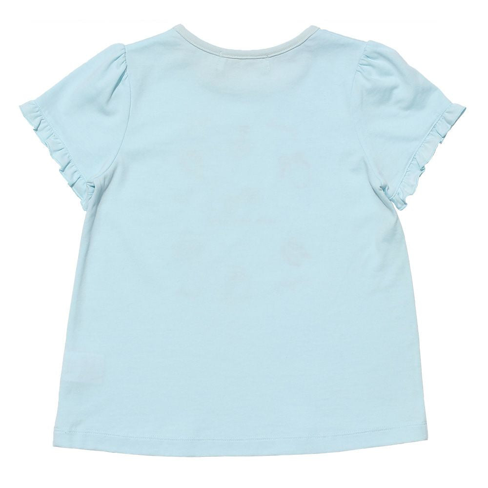 100% cotton glittery cosmetics print t -shirt with frills Blue back