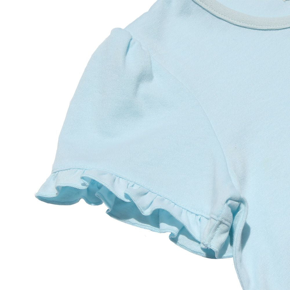 100% cotton glittery cosmetics print t -shirt with frills Blue Design point 2