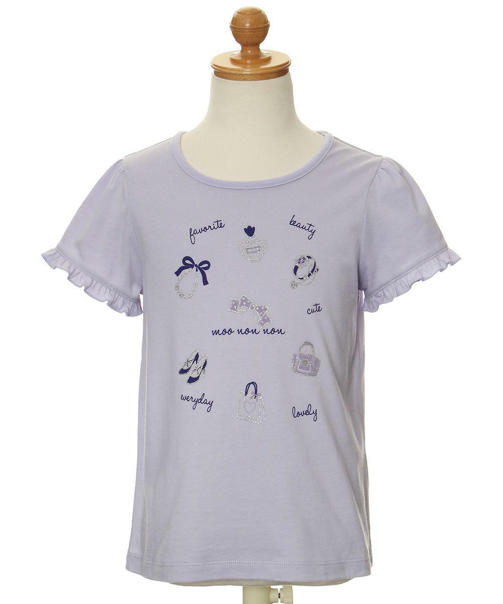 100% cotton glittery cosmetics print t -shirt with frills Purple torso
