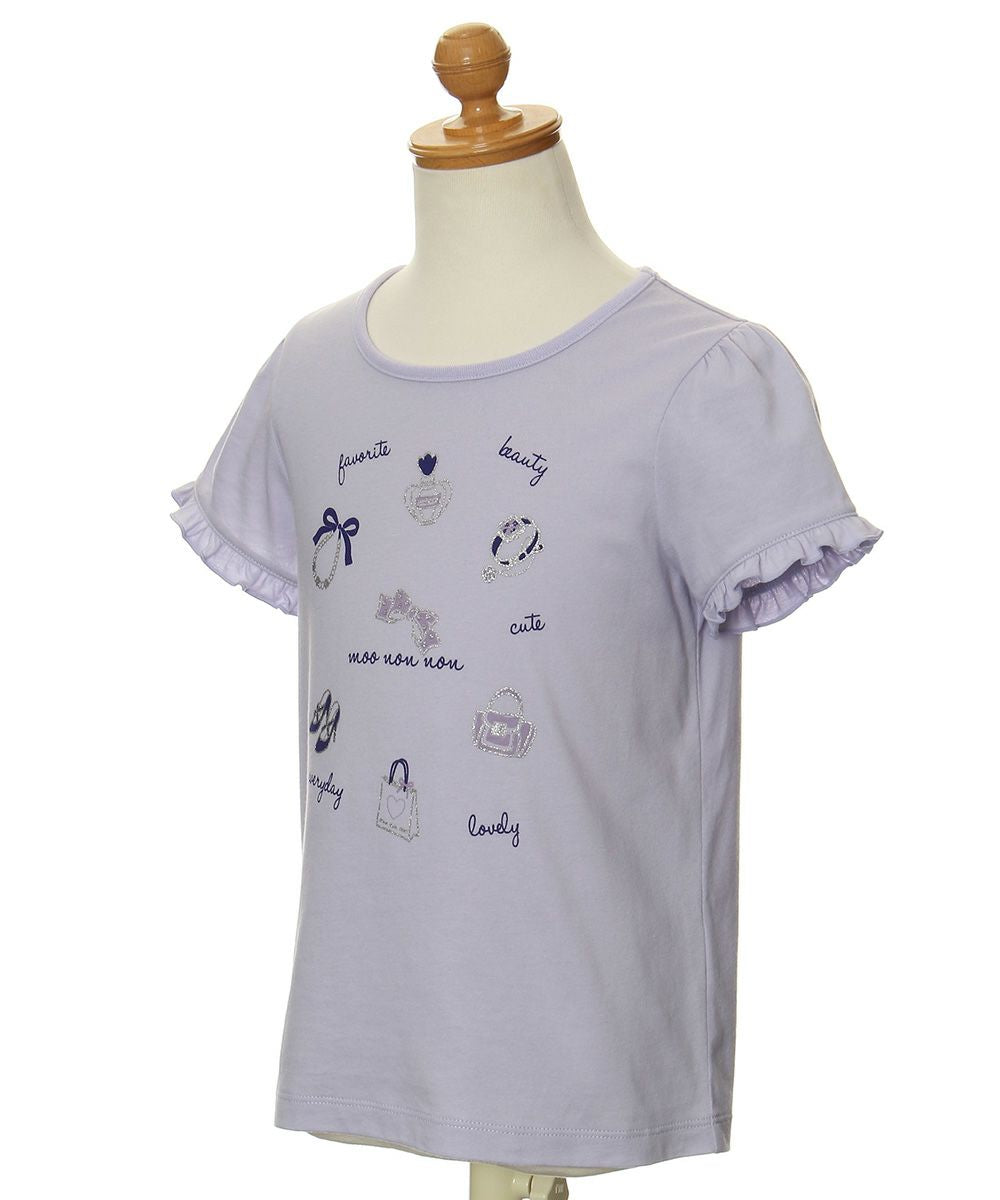100% cotton glittery cosmetics print t -shirt with frills Purple torso