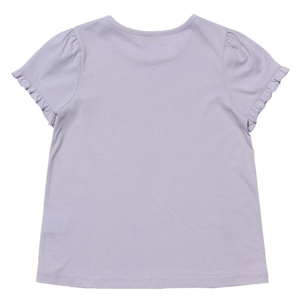 100% cotton glittery cosmetics print t -shirt with frills Purple back