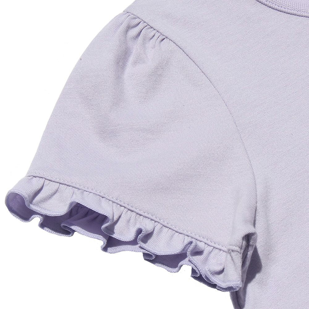 100% cotton glittery cosmetics print t -shirt with frills Purple Design point 2
