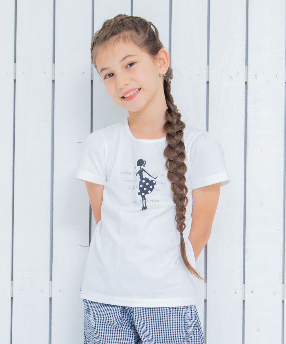 Children's clothing girl 100 % cotton girl & logo print T -shirt off -white (11) model image up