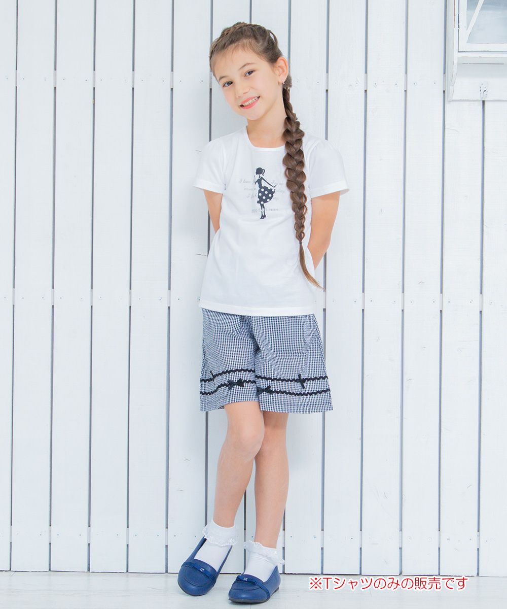 Children's clothing girl 100 % cotton girl & logo print T -shirt off -white (11) model image whole body
