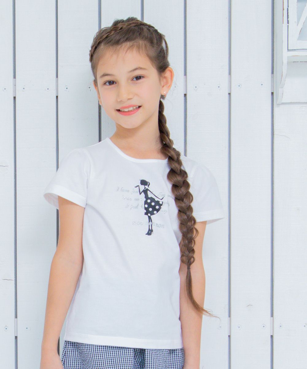 Children's clothing girl 100 % cotton girl & logo print T -shirt off -white (11) model image 2