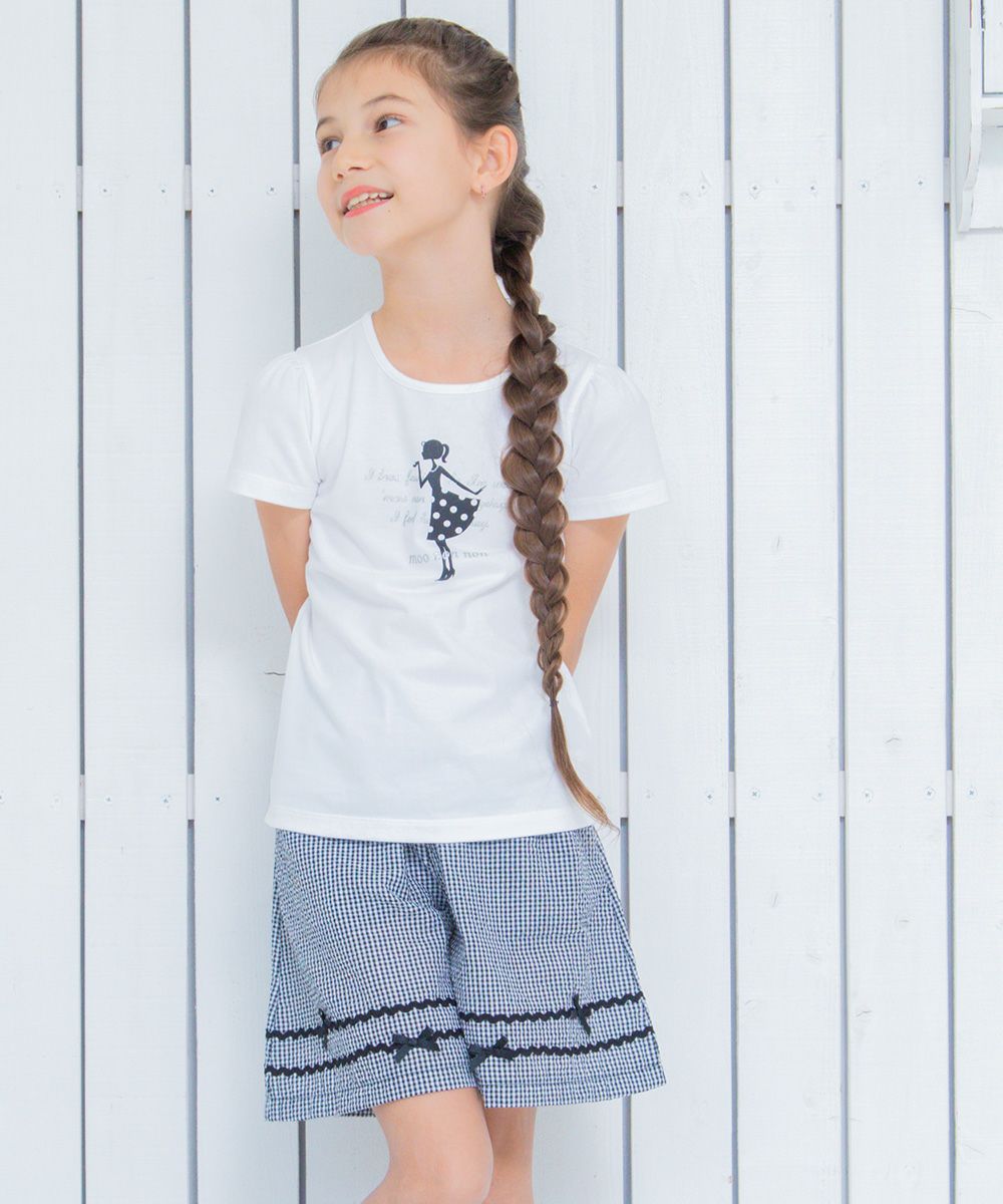 Children's clothing girl 100 % cotton girl & logo print T -shirt off -white (11) model image 3