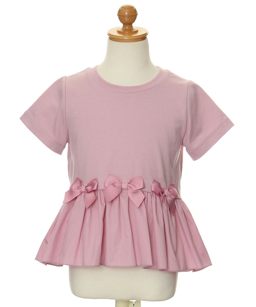 100 % cotton with ribbon Gaser switching T -shirt Pink torso