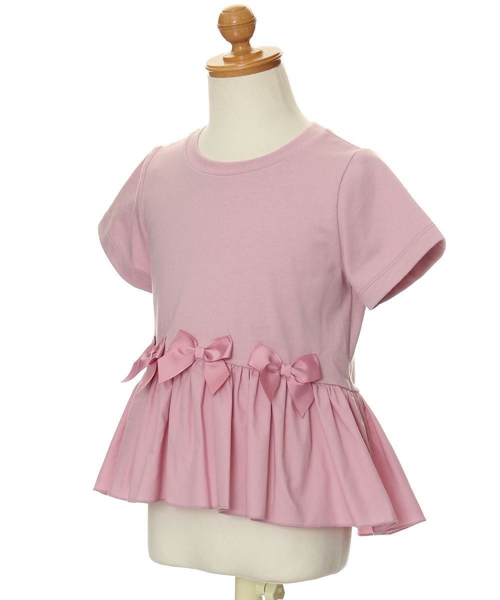 100 % cotton with ribbon Gaser switching T -shirt Pink torso