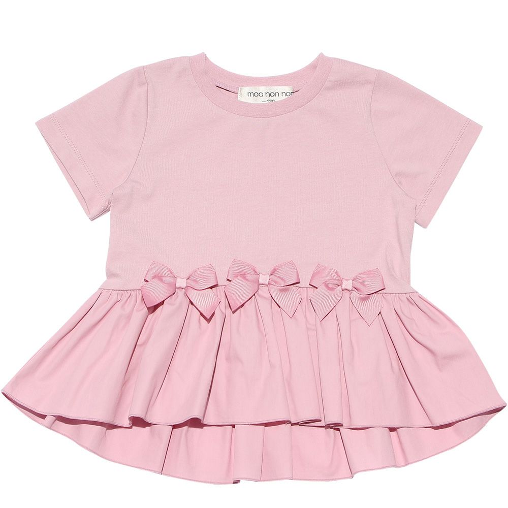 100 % cotton with ribbon Gaser switching T -shirt Pink front