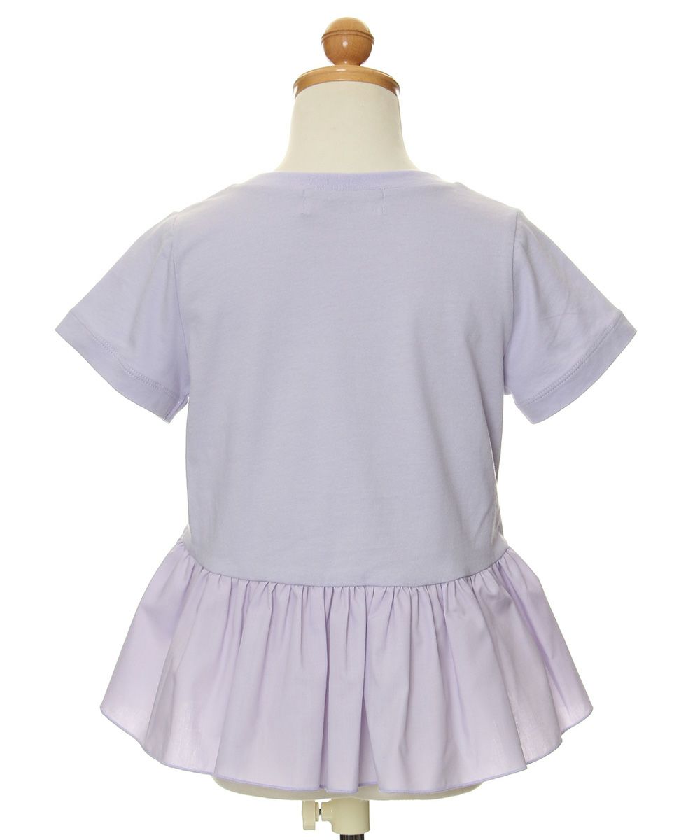 Different material gather switching T -shirt with ribbon Purple torso