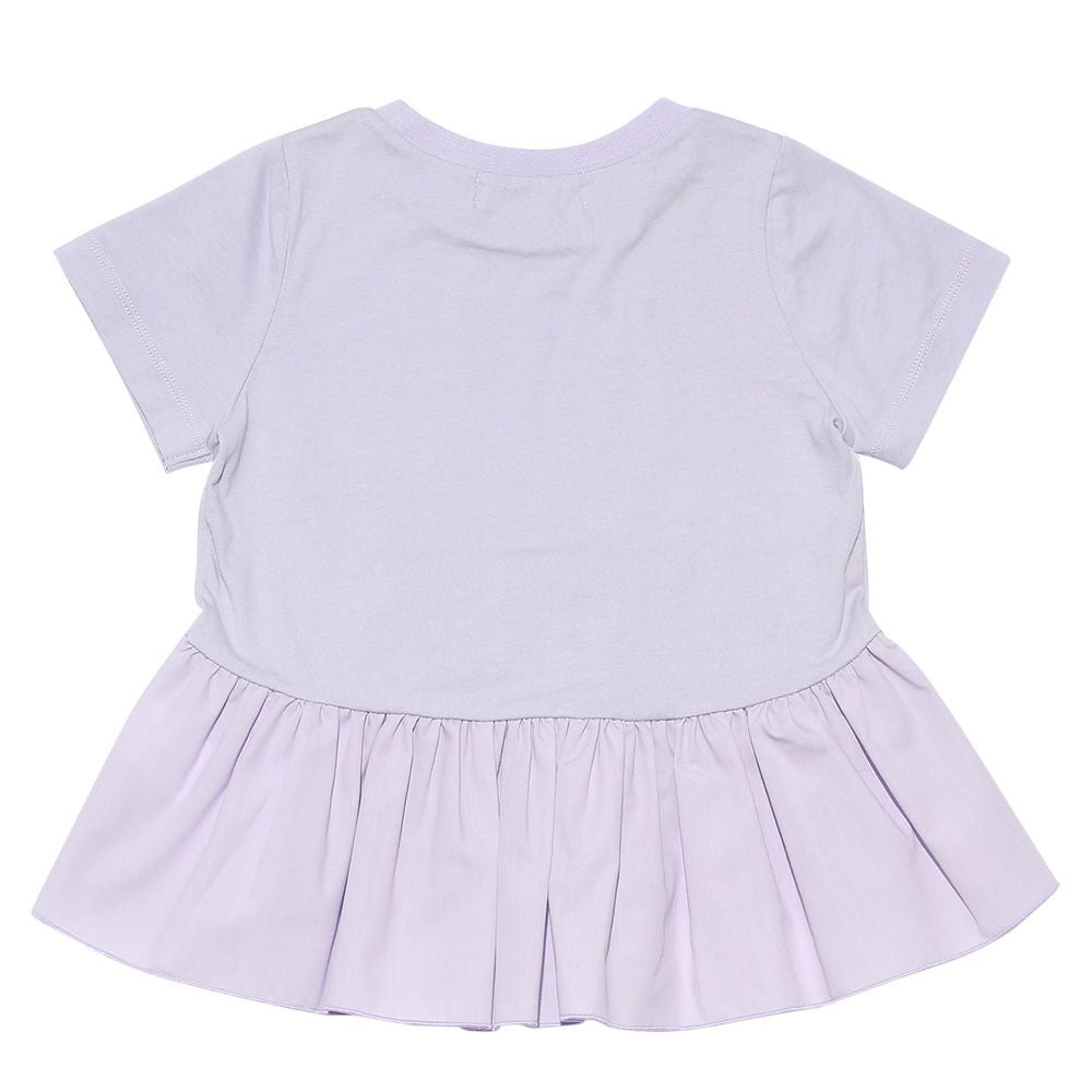 Different material gather switching T -shirt with ribbon Purple back