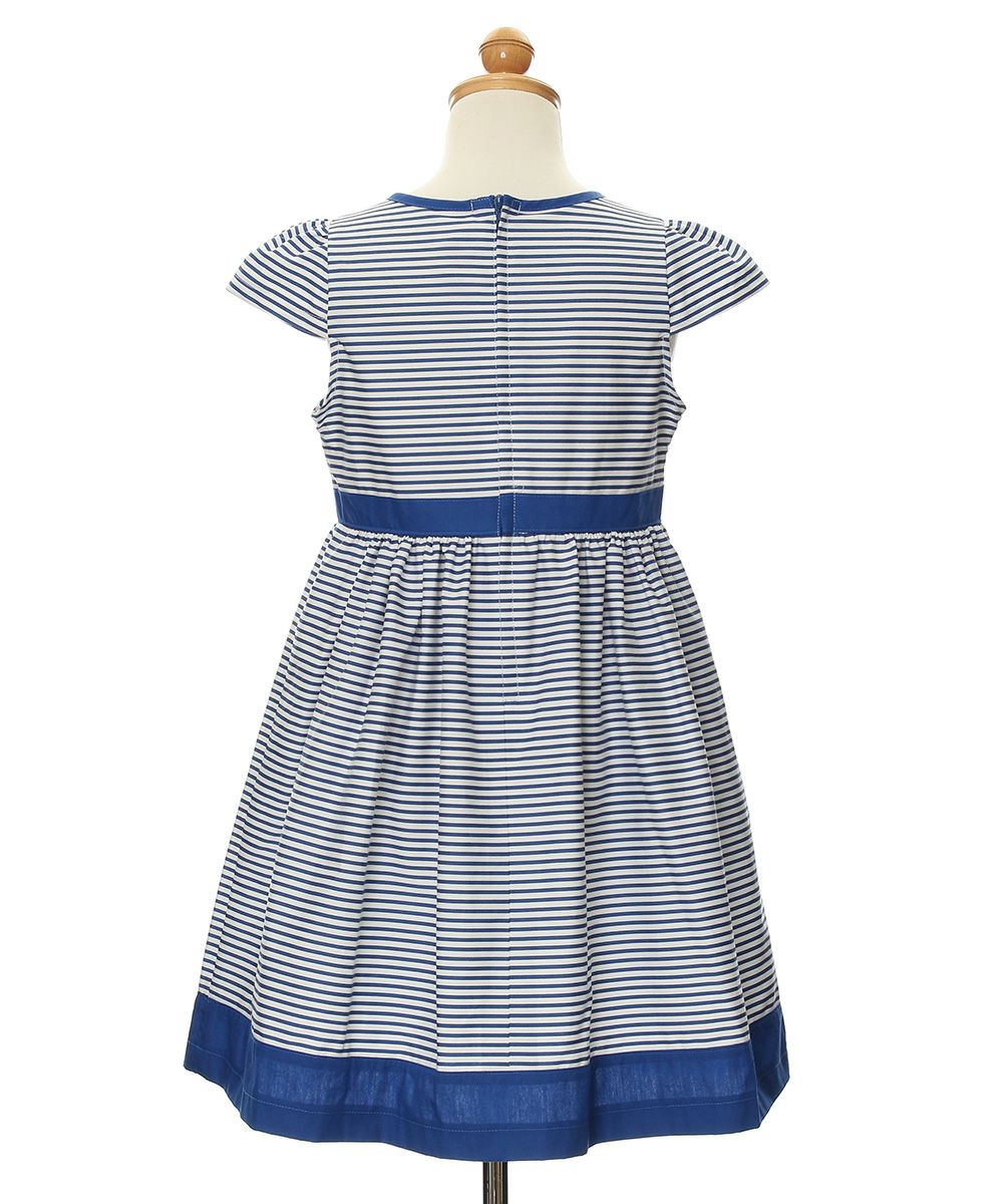 100% Japanese cotton stripe shirred dress Navy torso