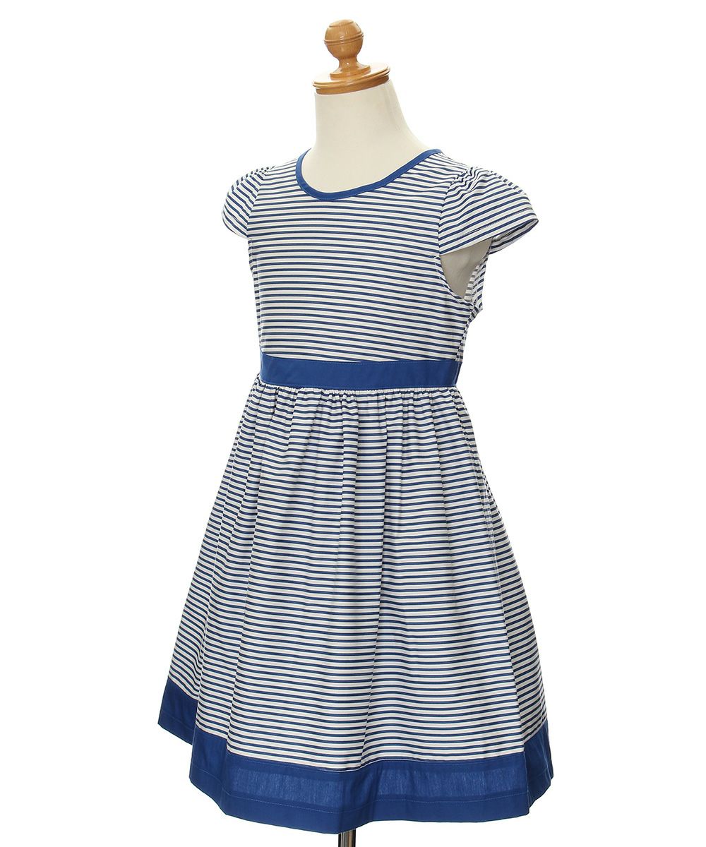 100% Japanese cotton stripe shirred dress Navy torso