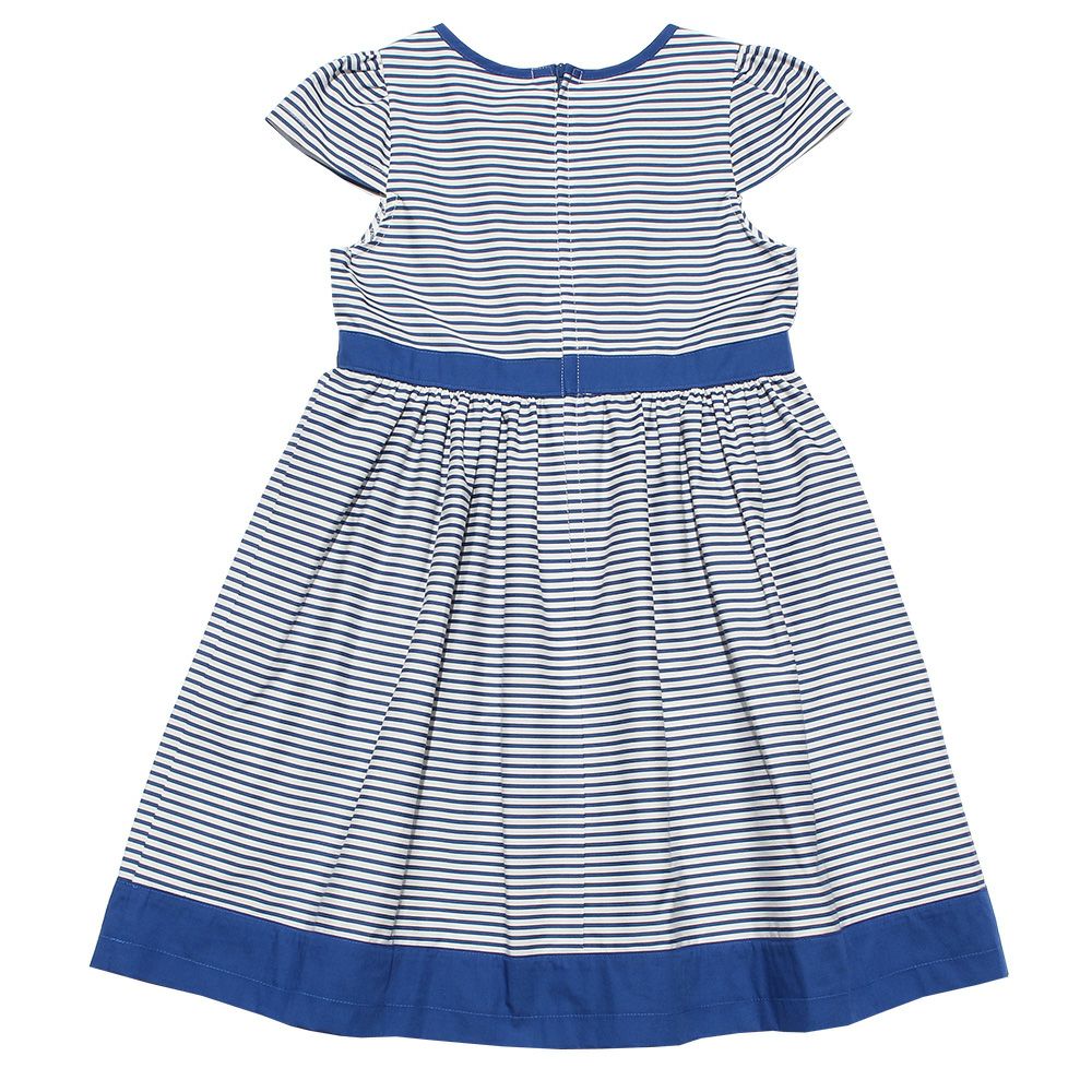 100% Japanese cotton stripe shirred dress Navy back