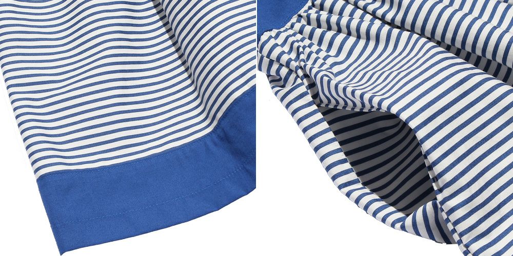 100% Japanese cotton stripe shirred dress Navy Design point 1