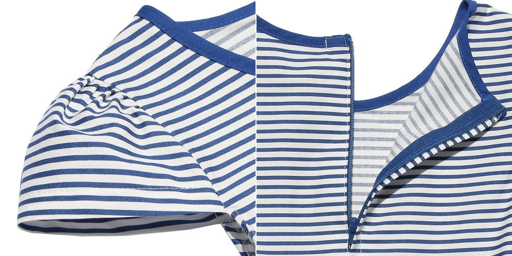 100% Japanese cotton stripe shirred dress Navy Design point 2