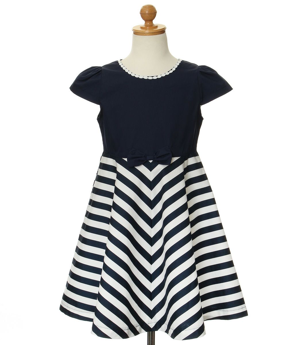 100% Japanese cotton stripe pattern dress Navy torso