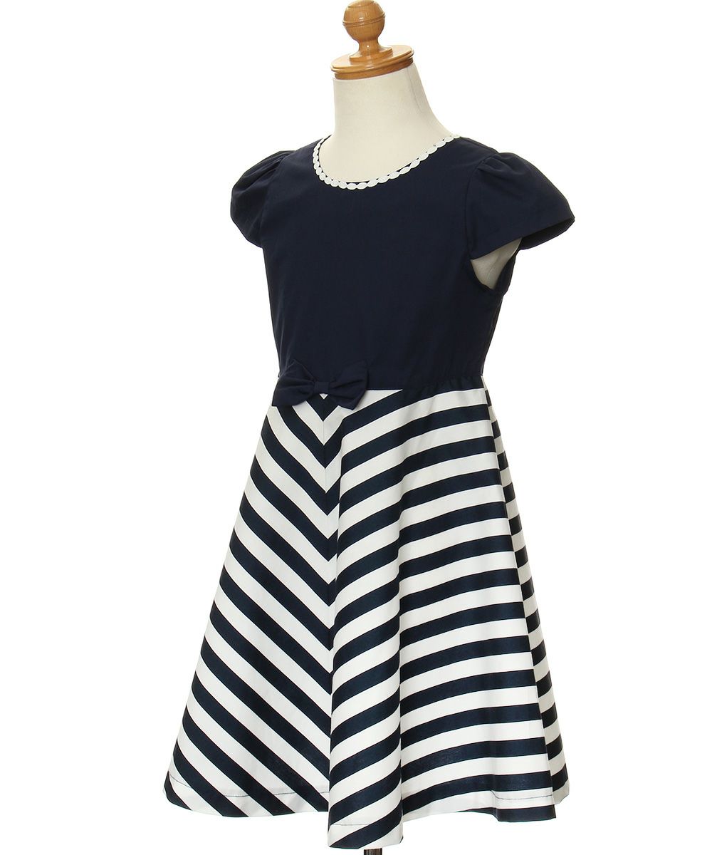 100% Japanese cotton stripe pattern dress Navy torso