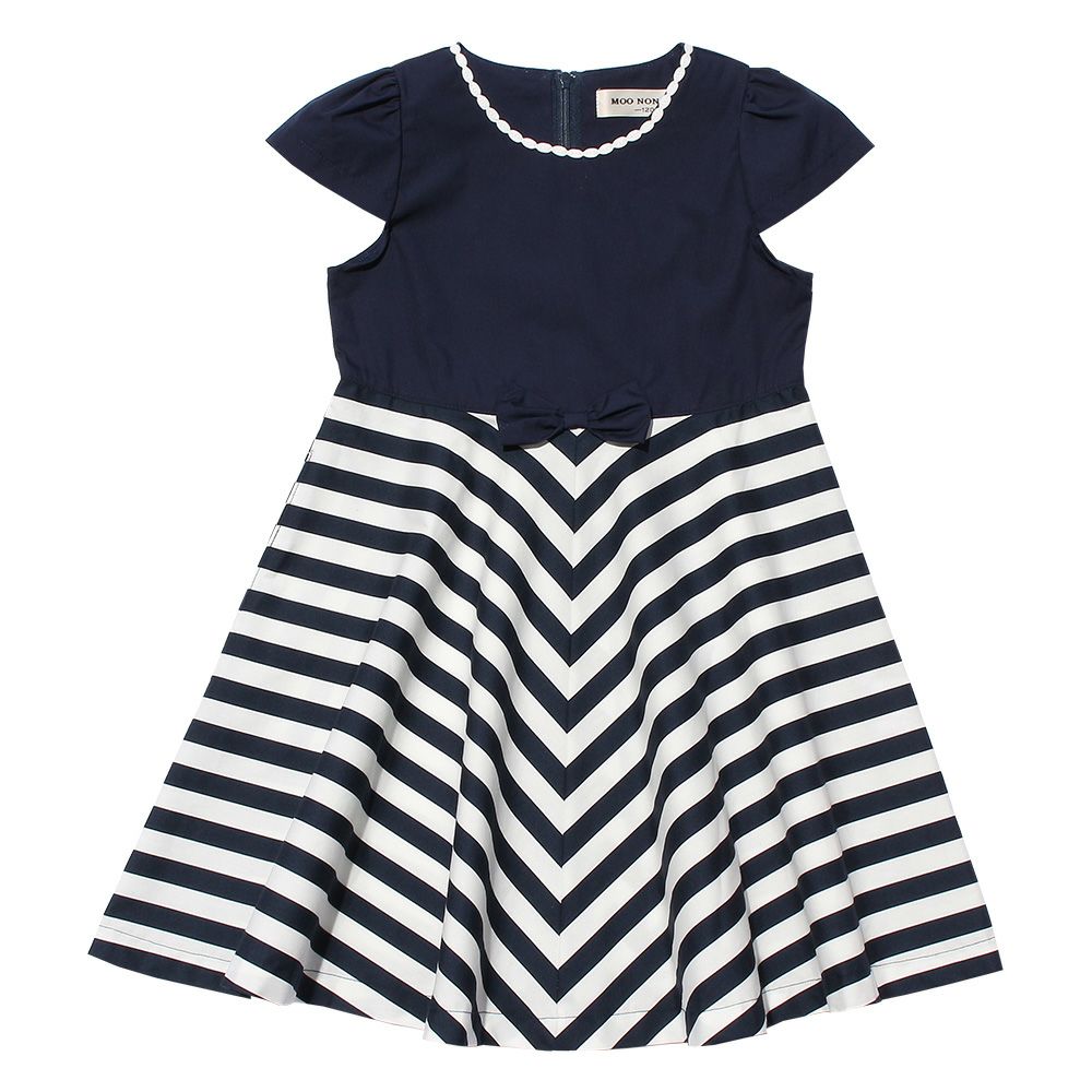 100% Japanese cotton stripe pattern dress Navy front