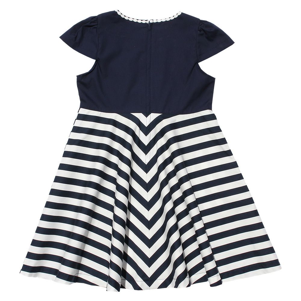 100% Japanese cotton stripe pattern dress Navy back