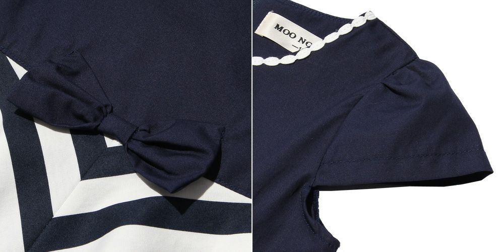 100% Japanese cotton stripe pattern dress Navy Design point 1